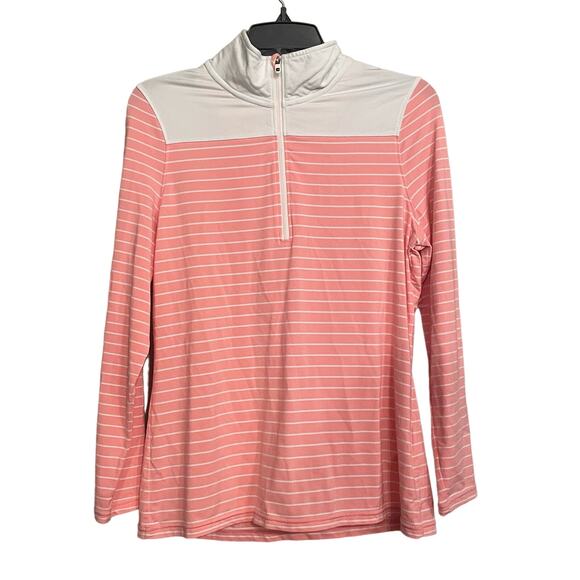 FJ Footjoy Top Pullover 1/4 Zip Pink White Striped Golf Womens‎ Performance Sz M - Picture 1 of 7